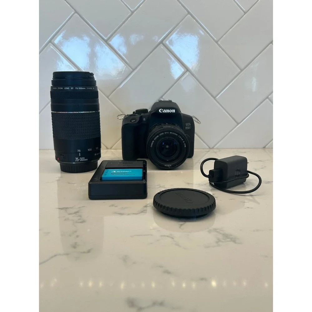 Canon EOS 850D DSLR Camera Bundle with 18-55mm and 75-300mm Lenses Black